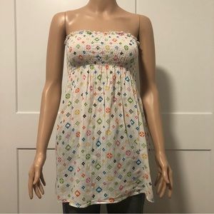 Anne Charles White Monogram Rainbow Semi Sheer Cotton Smocked Dress Top XS